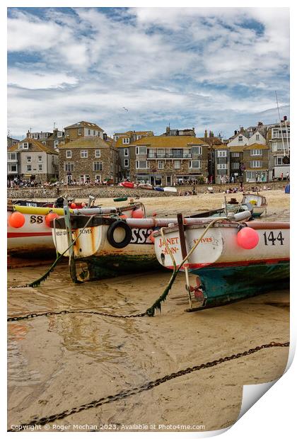 Boats and Beach at St Ives Cornwall Print by Roger Mechan