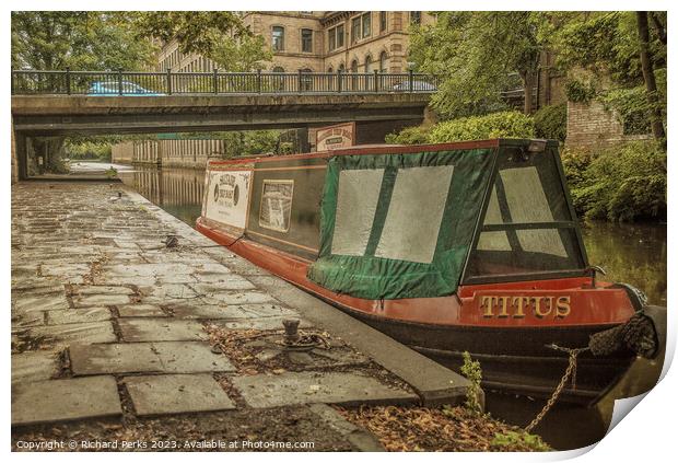 Titus in the Rain at Saltaire Print by Richard Perks