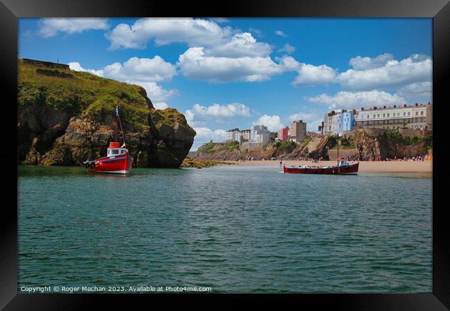 Tenby boats and beaches Framed Print by Roger Mechan