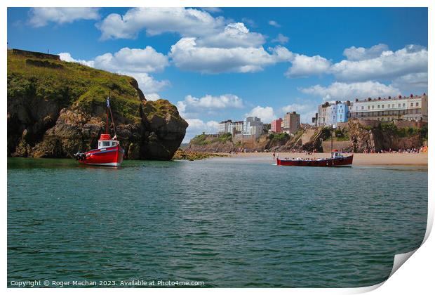 Tenby boats and beaches Print by Roger Mechan