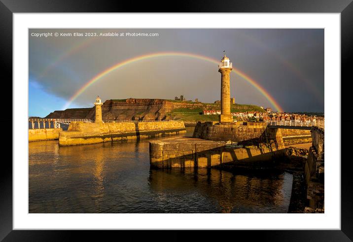 Rainbow's Embrace over Whitby Harbour Framed Mounted Print by Kevin Elias
