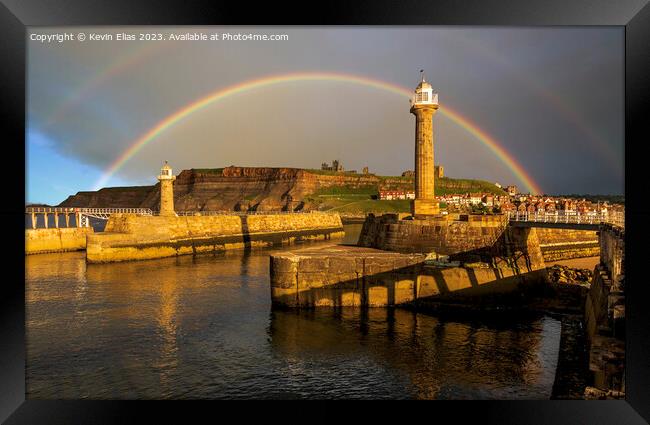 Rainbow's Embrace over Whitby Harbour Framed Print by Kevin Elias