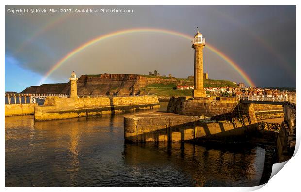 Rainbow's Embrace over Whitby Harbour Print by Kevin Elias