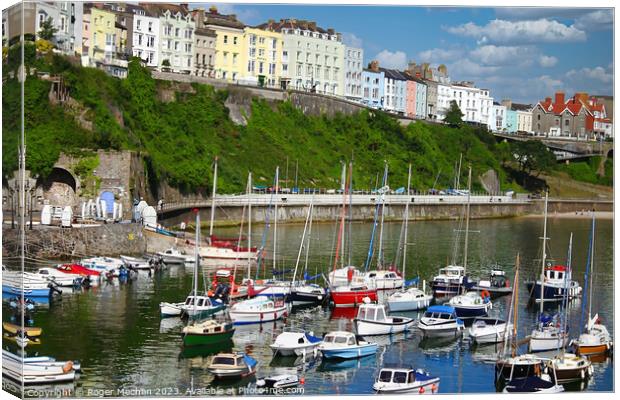 Tenby harbour and houses Canvas Print by Roger Mechan
