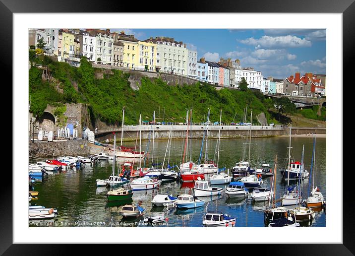 Tenby harbour and houses Framed Mounted Print by Roger Mechan