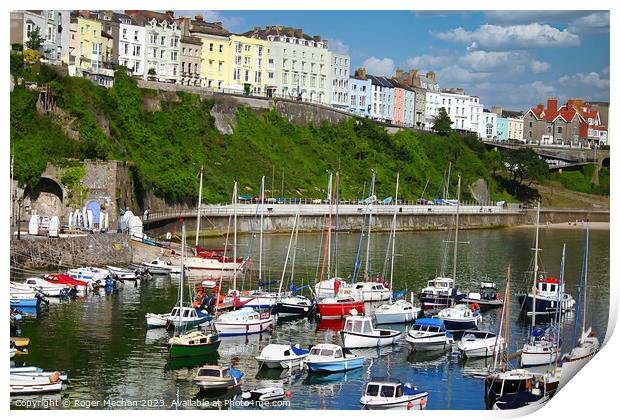 Tenby harbour and houses Print by Roger Mechan