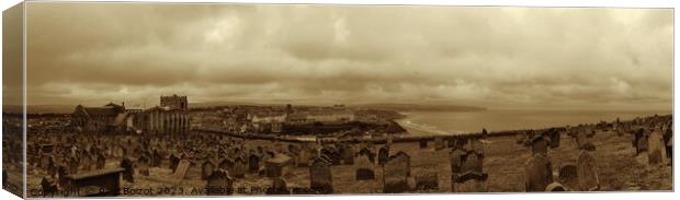 Whitby panorama across St. Mary’s churchyard, sepia Canvas Print by Paul Boizot