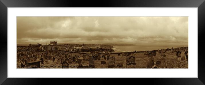 Whitby panorama across St. Mary’s churchyard, sepia Framed Mounted Print by Paul Boizot
