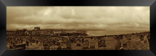 Whitby panorama across St. Mary’s churchyard, sepia Framed Print by Paul Boizot