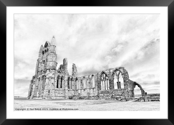 Whitby Abbey 1, grayscale Framed Mounted Print by Paul Boizot