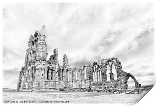 Whitby Abbey 1, grayscale Print by Paul Boizot