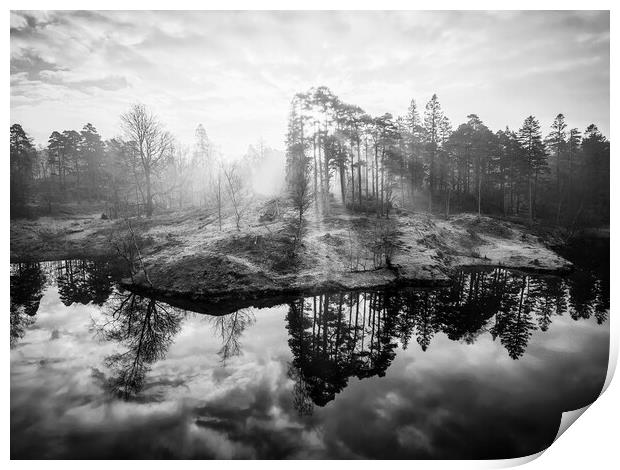Tarn Hows Sunrise Black and White Print by Tim Hill