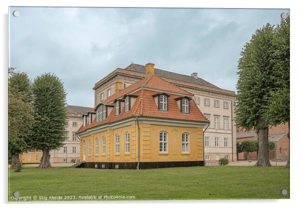 the yellow Ingemann's House at at the Sorø Academy  Acrylic by Stig Alenäs