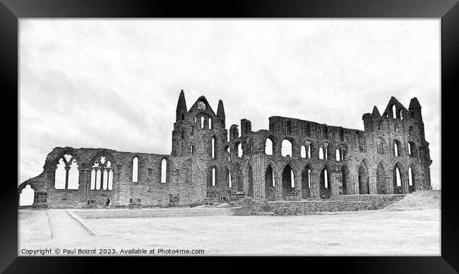 Whitby Abbey 2, grayscale Framed Print by Paul Boizot