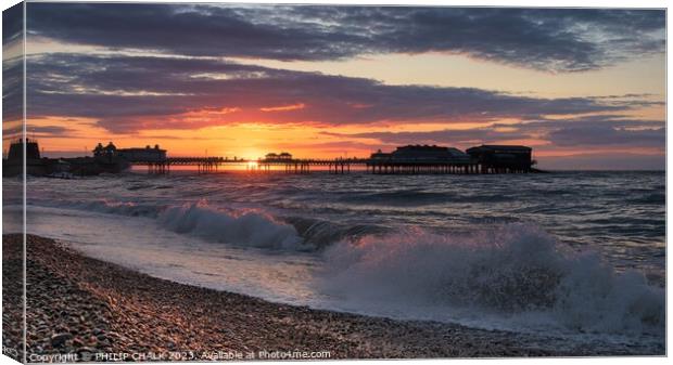 Cromer pier sunset and surf 920 Canvas Print by PHILIP CHALK