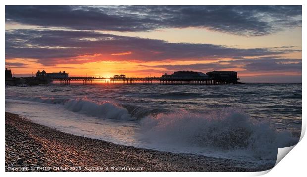 Cromer pier sunset and surf 920 Print by PHILIP CHALK