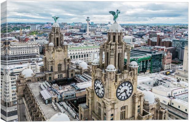 Atop The Royal Liver Building Canvas Print by Apollo Aerial Photography