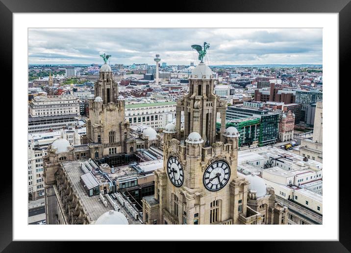 Atop The Royal Liver Building Framed Mounted Print by Apollo Aerial Photography