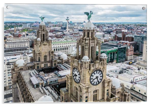 Atop The Royal Liver Building Acrylic by Apollo Aerial Photography