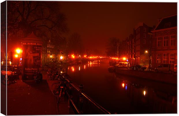 Prinsengracht Foggy Red Canvas Print by Jonah Anderson Photography