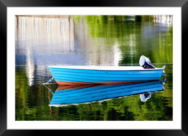 Little Blue Boat Framed Mounted Print by Lynne Morris (Lswpp)