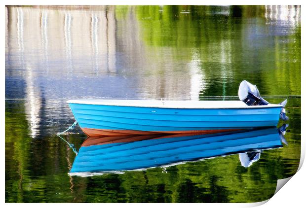 Little Blue Boat Print by Lynne Morris (Lswpp)