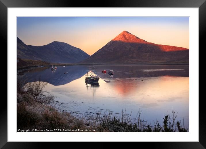 Loch Slapin Winter Sunset, Isle of Skye Scotland. Framed Mounted Print by Barbara Jones