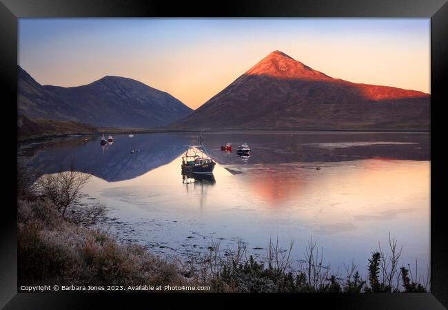 Loch Slapin Winter Sunset, Isle of Skye Scotland. Framed Print by Barbara Jones