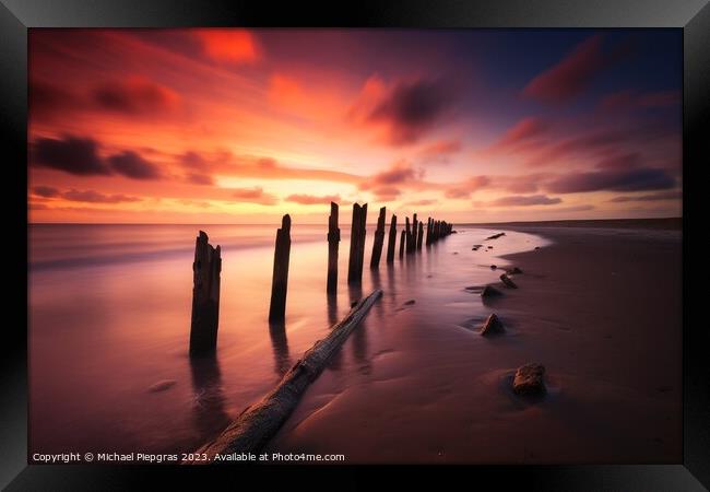 A beach in europe at sunset long time exposure. Framed Print by Michael Piepgras