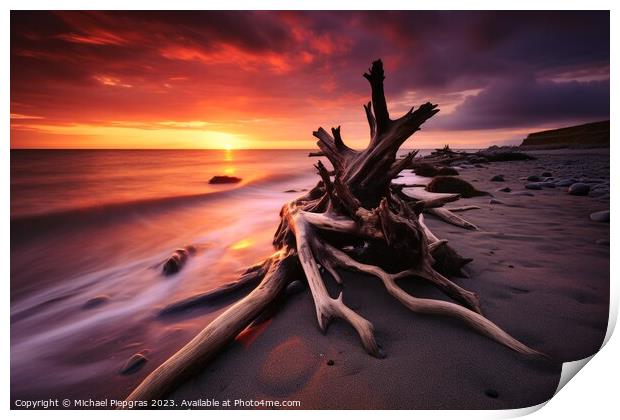 A beach in europe at sunset long time exposure. Print by Michael Piepgras