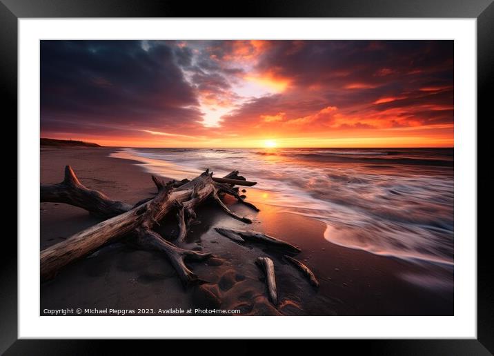 A beach in europe at sunset long time exposure. Framed Mounted Print by Michael Piepgras