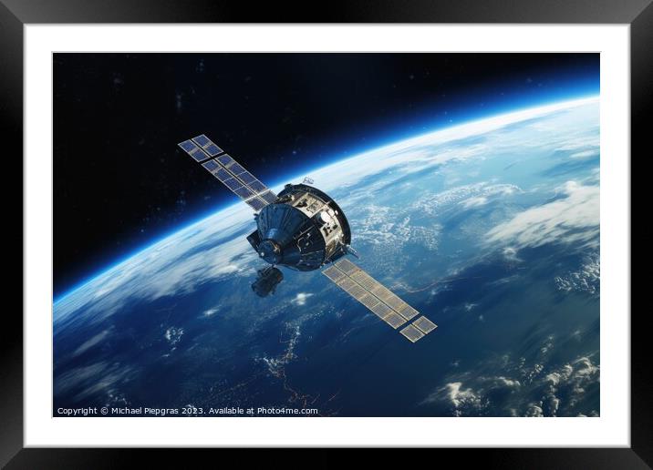 A satellite in the orbit of planet earth. Framed Mounted Print by Michael Piepgras