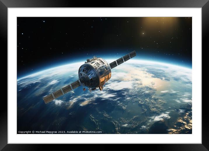 A satellite in the orbit of planet earth. Framed Mounted Print by Michael Piepgras