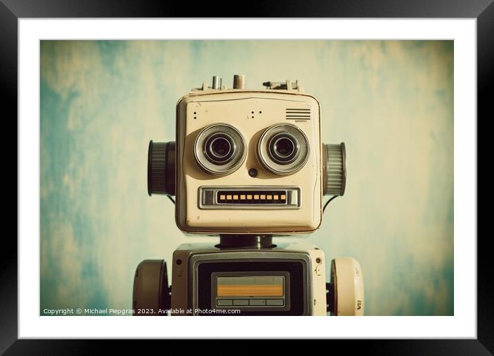 A vintage polaroid of an AI robot. Framed Mounted Print by Michael Piepgras