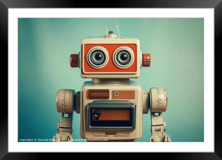 A vintage polaroid of an AI robot. Framed Mounted Print by Michael Piepgras
