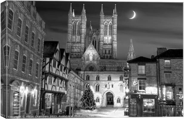 Lincoln Market Square and Cathedral at Night Canvas Print by Alison Chambers