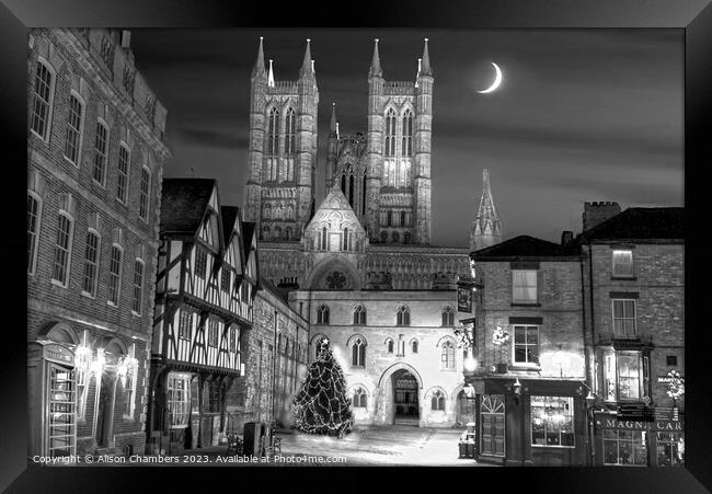 Lincoln Market Square and Cathedral at Night Framed Print by Alison Chambers