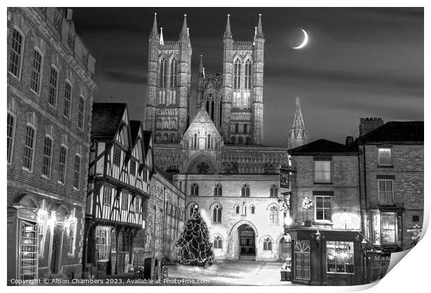 Lincoln Market Square and Cathedral at Night Print by Alison Chambers