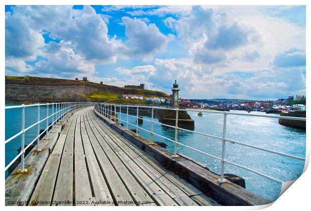 Whitby East Pier and Extension Bridge  Print by Alison Chambers