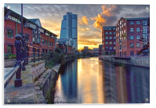 Leeds City Sunset Acrylic by Alison Chambers
