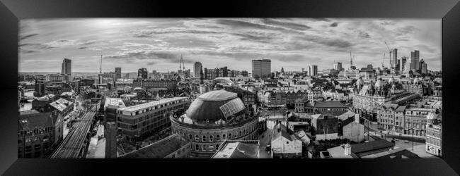 Leeds Panorama Black and White  Framed Print by Apollo Aerial Photography