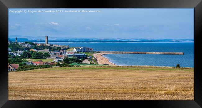 Panoramic view of St Andrews East Sands beach Fife Framed Print by Angus McComiskey