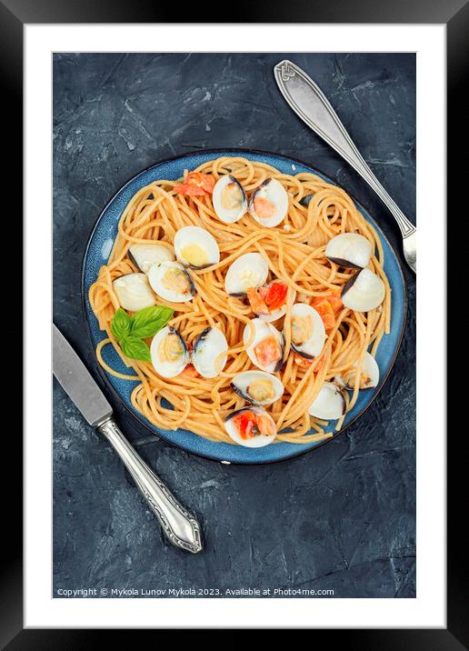 Pasta with seafood. Framed Mounted Print by Mykola Lunov Mykola
