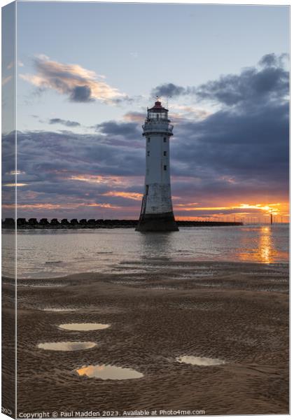New Brighton Lighthouse at sunset Canvas Print by Paul Madden
