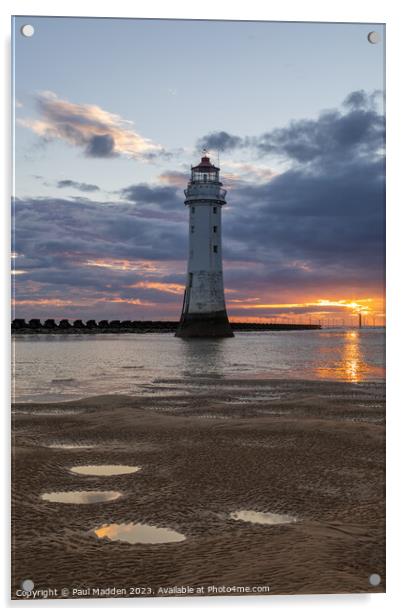New Brighton Lighthouse at sunset Acrylic by Paul Madden