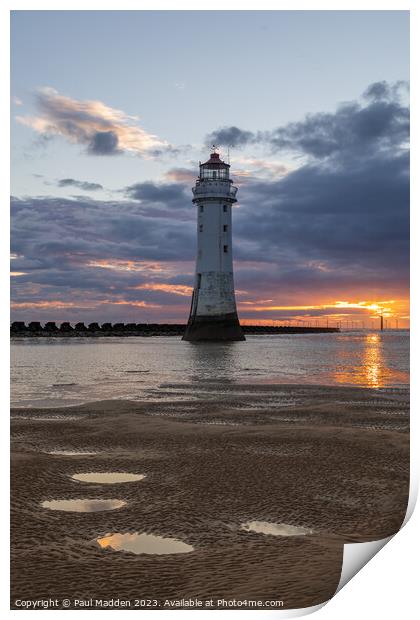 New Brighton Lighthouse at sunset Print by Paul Madden