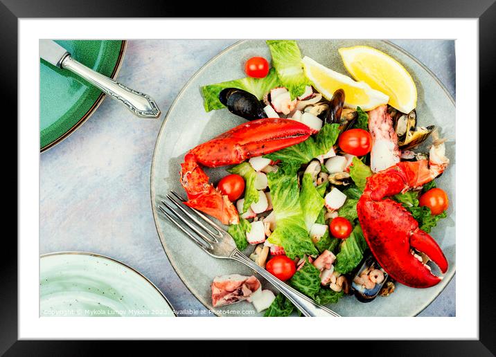 Seafood salad on a plate Framed Mounted Print by Mykola Lunov Mykola