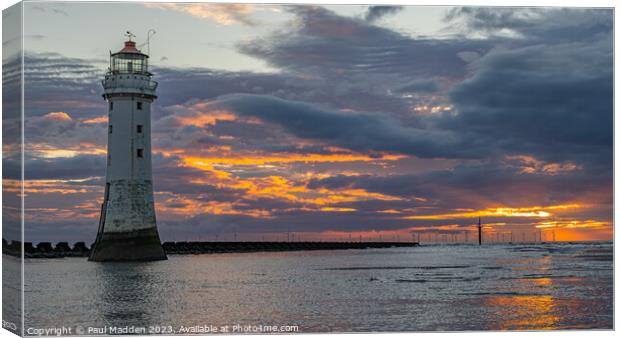 New Brighton lighthouse sunset Canvas Print by Paul Madden