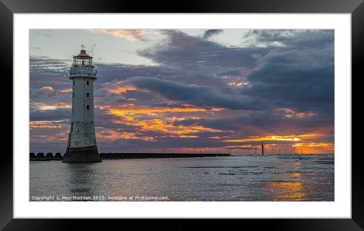 New Brighton lighthouse sunset Framed Mounted Print by Paul Madden