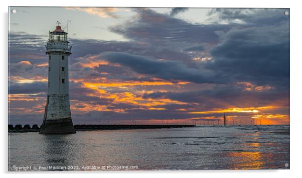 New Brighton lighthouse sunset Acrylic by Paul Madden